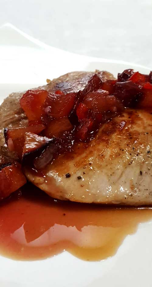 The flavors are amazing in this Slow Cooker Pork Tenderloin with Plum Jalapeno Chutney. Lightly spicy peppers, sweetly tart plums, and ginger combined with fall apart,juicy, tender pork makes your taste buds dance with joy!