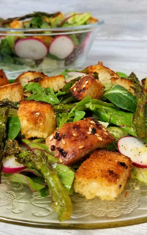 What better way to get your dark leafy greens than in an awesome, fresh from the garden, summer, Panzanella Salad with "Everything" Garlic Bread and a zesty Lemon Dijon Dressing. It was deee-lish!