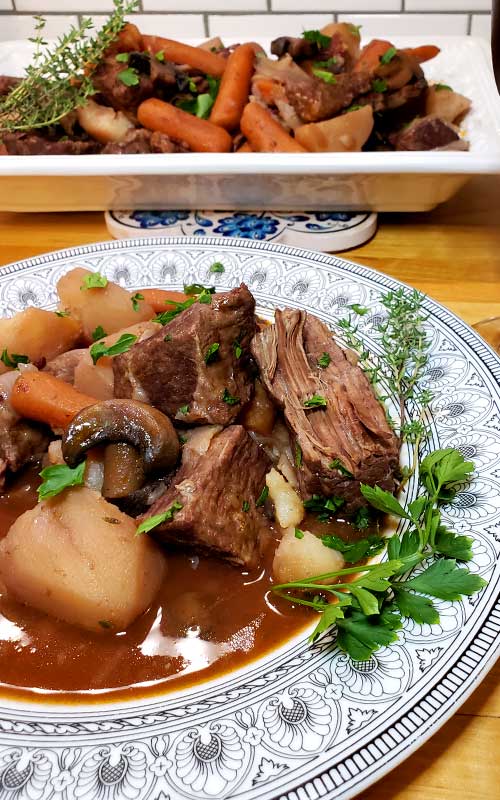 No knife needed, spoon tender, and so much flavor. You can't go wrong with this Instant Pot Beef Bourguignon, and it's EASY.