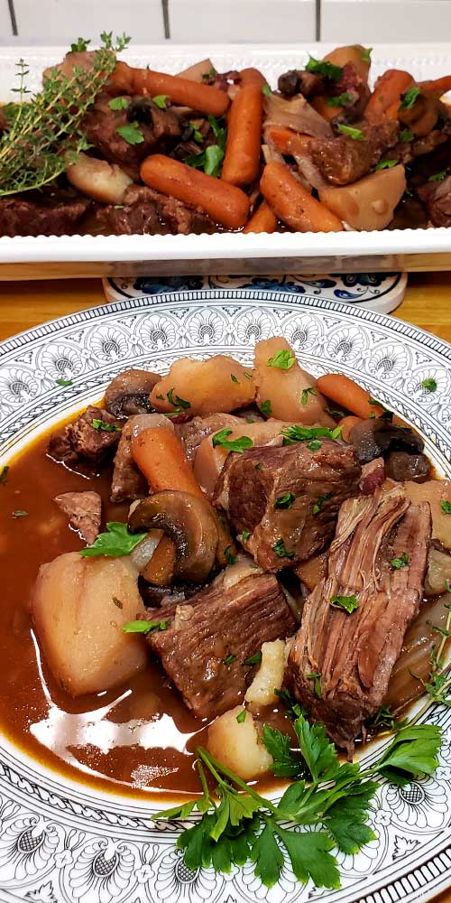 No knife needed, spoon tender, and so much flavor. You can't go wrong with this Instant Pot Beef Bourguignon, and it's EASY.