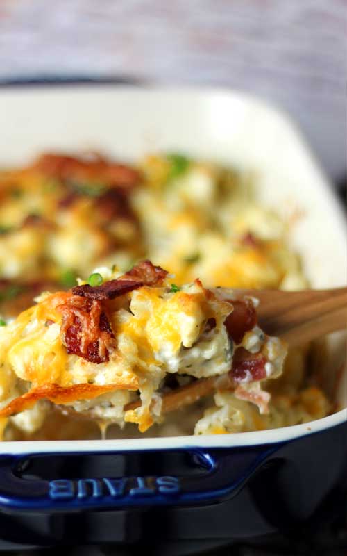 When looking for an impressive side dish, this Bacon Cheddar Ranch Cauliflower Casserole is THE go to side for holidays!